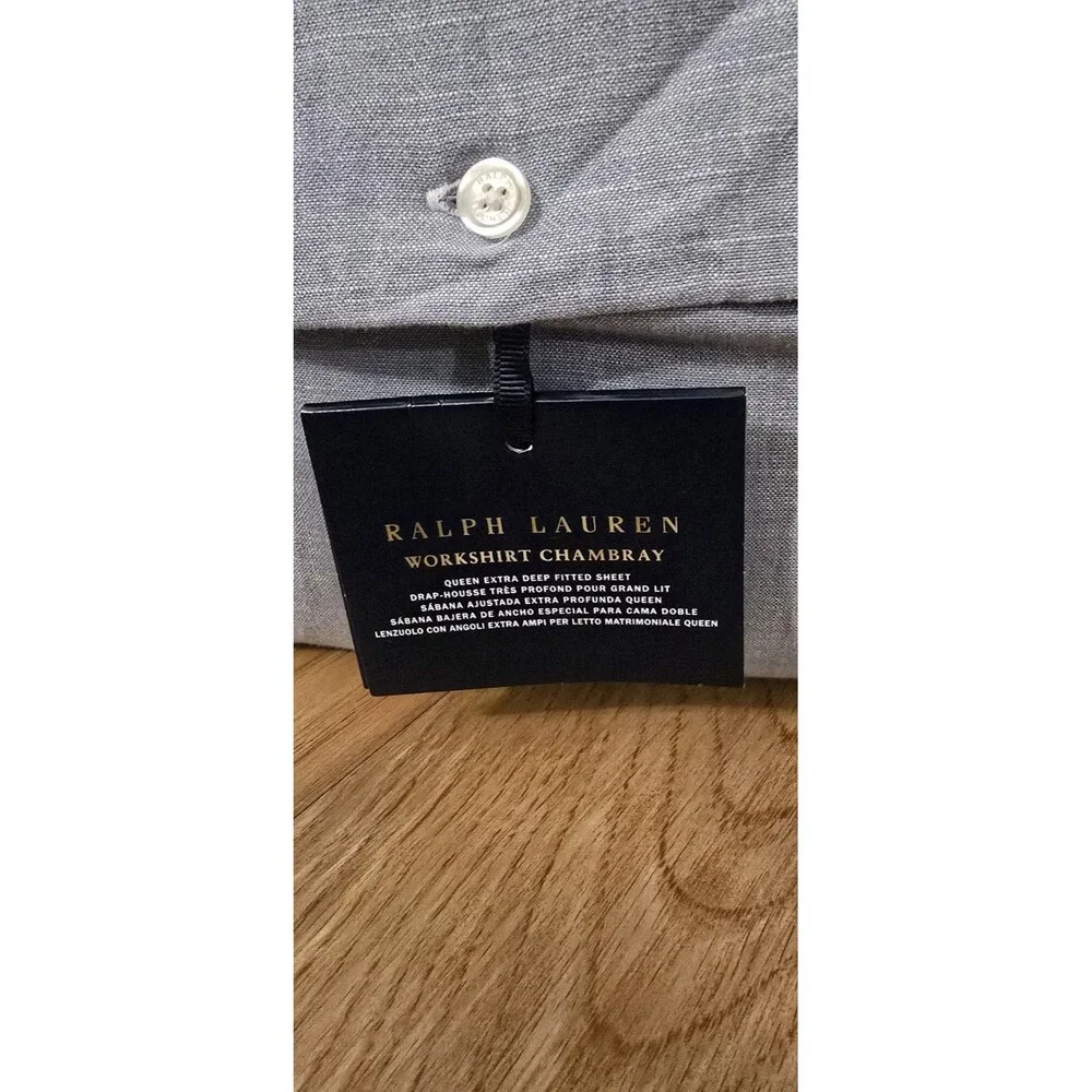 NIP Ralph Lauren Fitted Sheet Queen Workshirt Chambray Sheet
